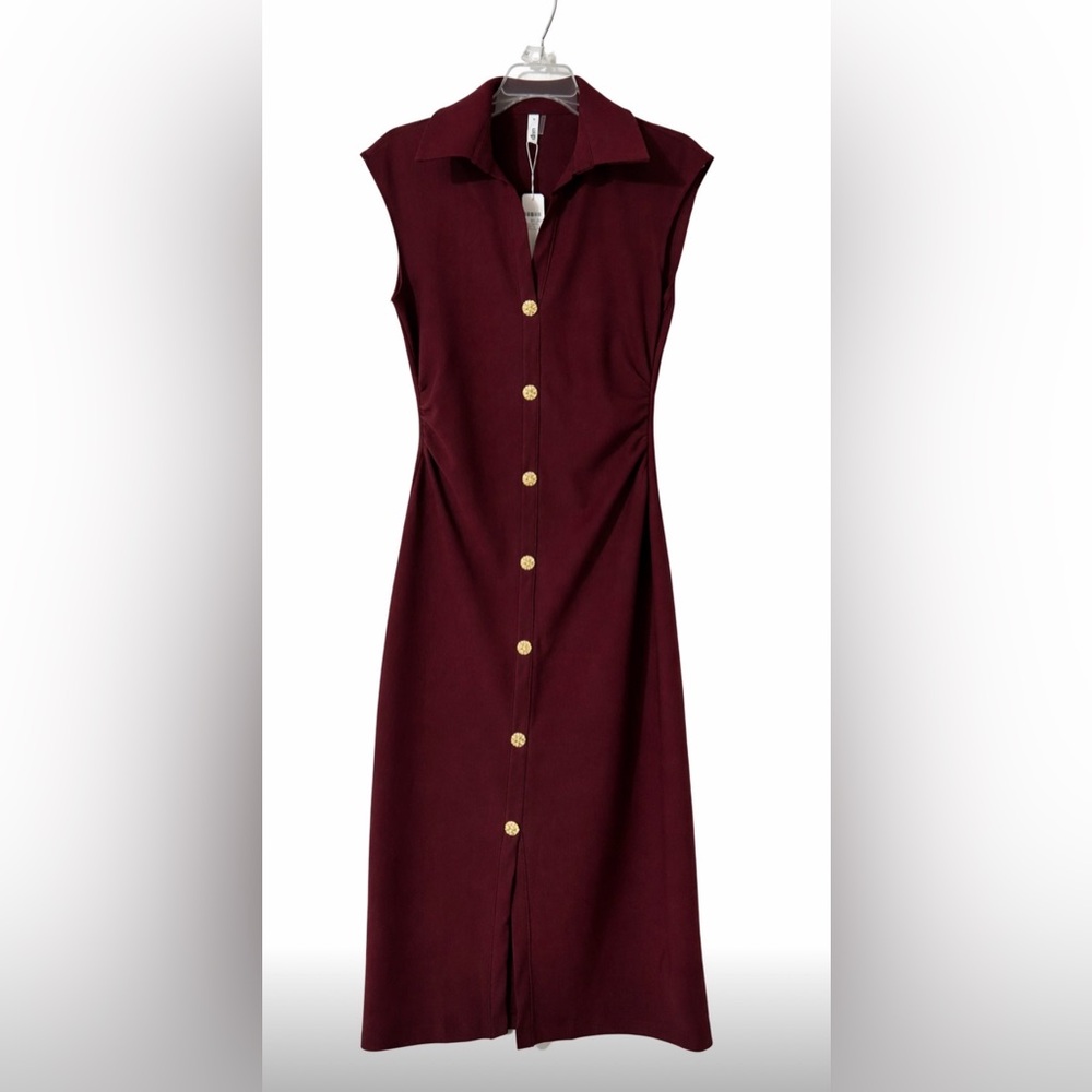 NWT Sleeveless Collared Button Front Midi Dress